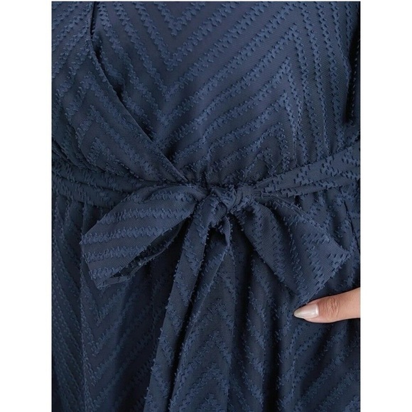 Bloomchic 2XL Plain Geometric Pocket Mesh Ruffle Sleeve Belted Wrap Dress us18 - Picture 5 of 7